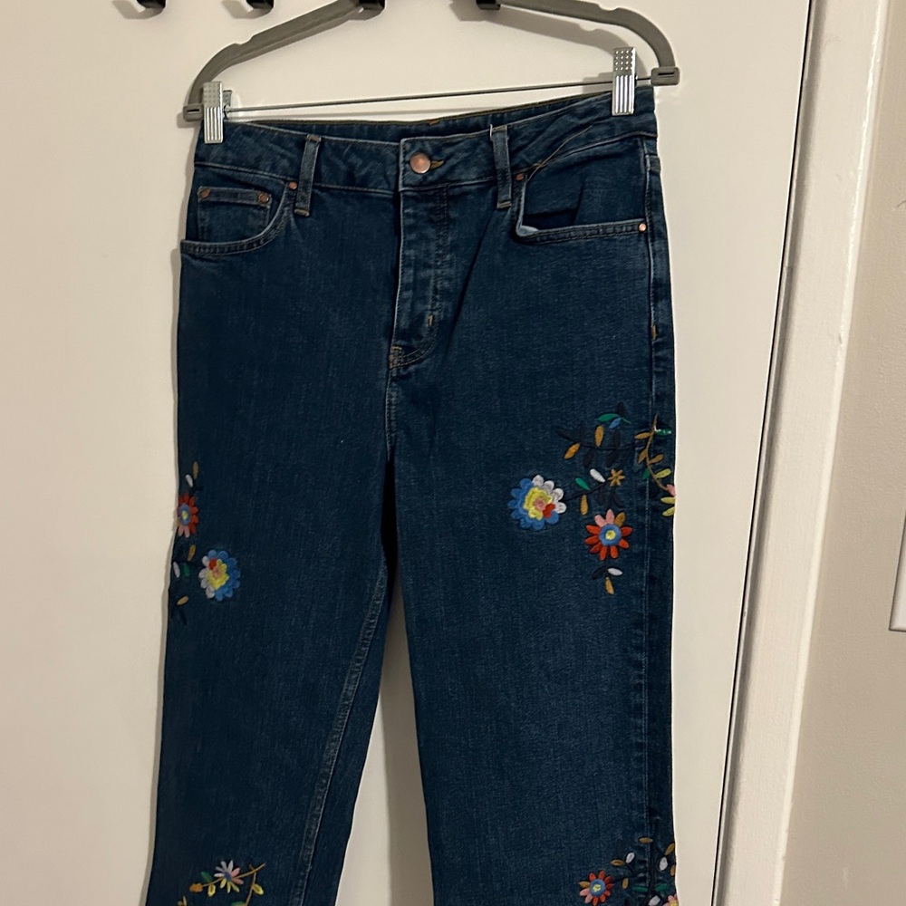 Boden Dark Blue Jeans with Colorful Floral Embroidery